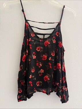 Floral Strappy Black & Red Swing Crop Tank Top